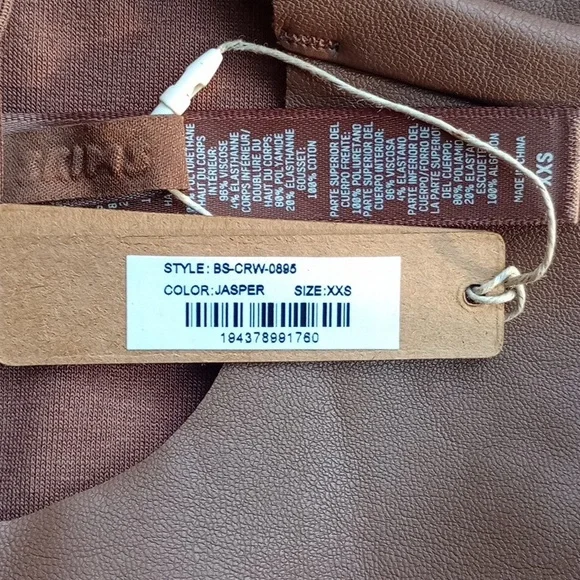 NWT SKIMS Faux Leather Crew Neck Bodysuit in Jasper Size XXS - Picture 4 of 7